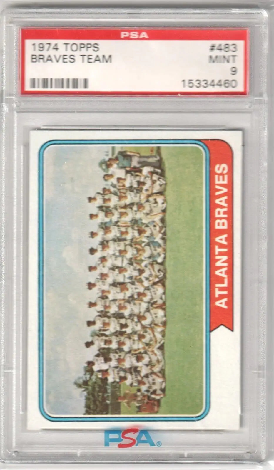 Graded 1974 Topps Braves team baseball card from Columbia Hobby, perfect for sports video game collectors