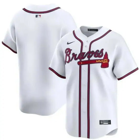 White Atlanta Braves Nike Home Limited Jersey displayed for fans and collectors