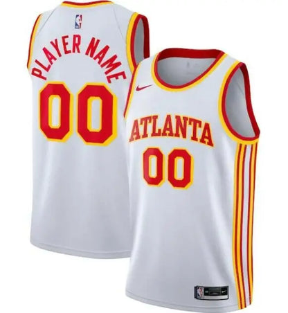 White Atlanta Hawks Nike 2020/21 Swingman Custom Jersey with red and gold trim