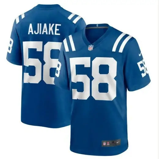 Blue Austin Ajiake Indianapolis Colts Nike Game Jersey with white number 58 and AJIAKE on back