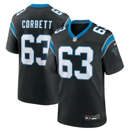 Black Austin Corbett Carolina Panthers Nike Team Game Jersey with CORBETT and 63 in white