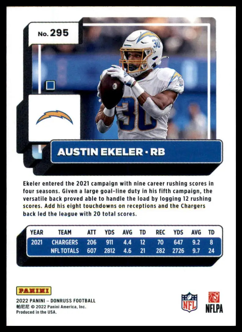 Austin Ekeler football card from 2022 Donruss Los Angeles Chargers product