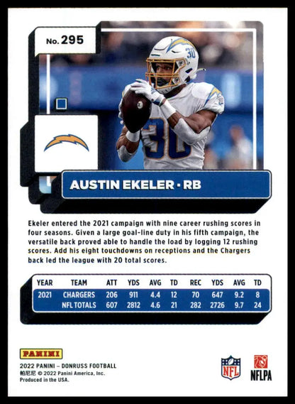 Austin Ekeler football card from 2022 Donruss Los Angeles Chargers product