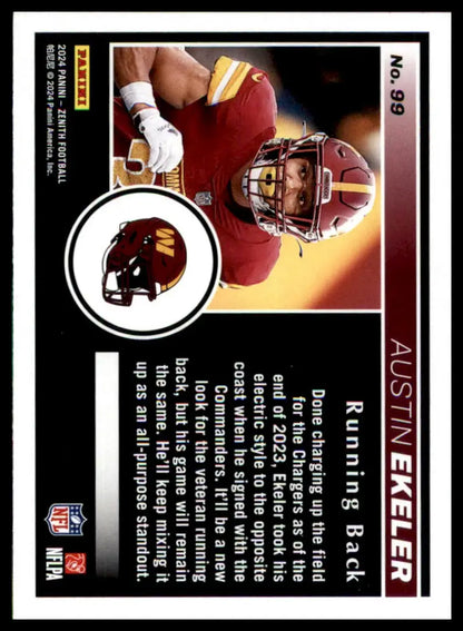 Football trading card of Austin Ekeler from Panini Zenith 2024 series