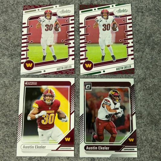 Set of four Austin Ekeler Washington Commanders 2024 football trading cards
