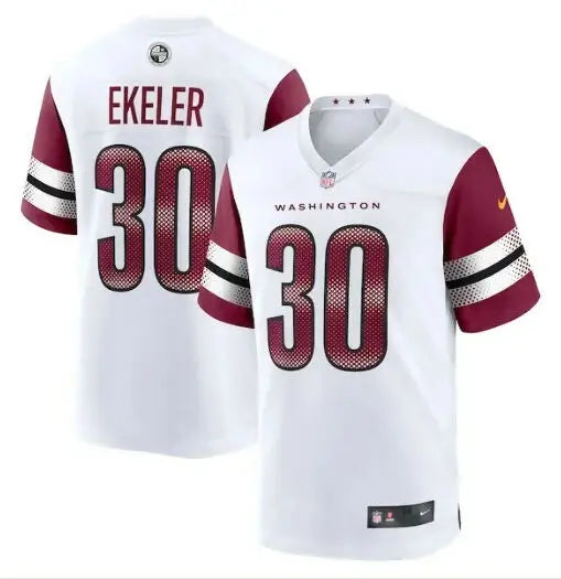 White and burgundy Austin Ekeler Washington Commanders Nike Game Jersey with number 30