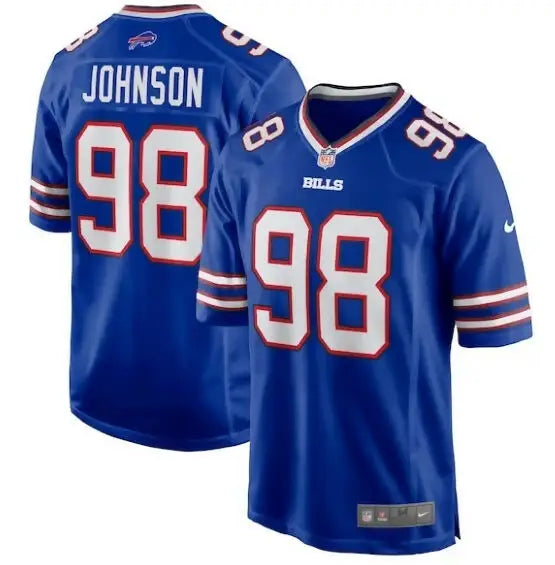 Blue Buffalo Bills Nike Game Jersey with number 98 displayed for Austin Johnson