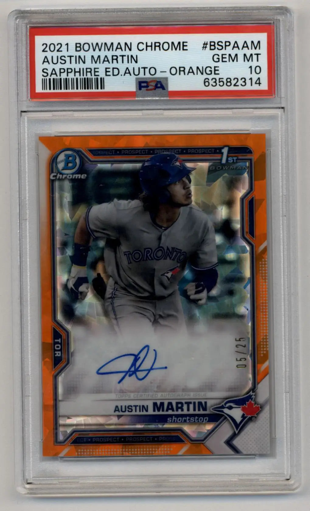Austin Martin 2021 Bowman Chrome Sapphire Edition Orange Refractor Auto 05/25 PSA 10 Gem Mint - Singles