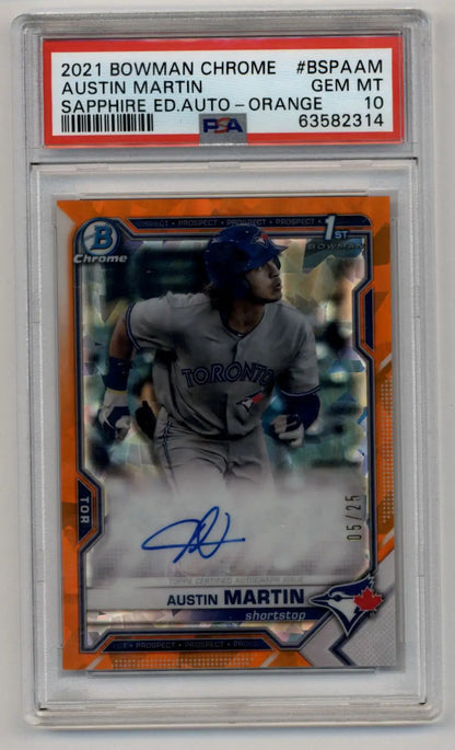 Austin Martin 2021 Bowman Chrome Sapphire Edition Orange Refractor Auto 05/25 PSA 10 Gem Mint - Singles