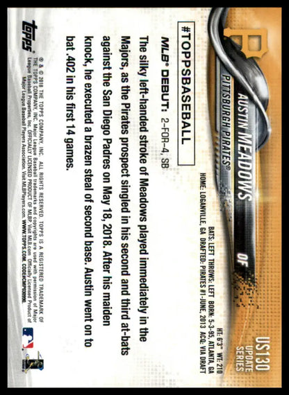 Austin Meadows 2018 Topps Update baseball card featuring Pittsburgh Pirates player