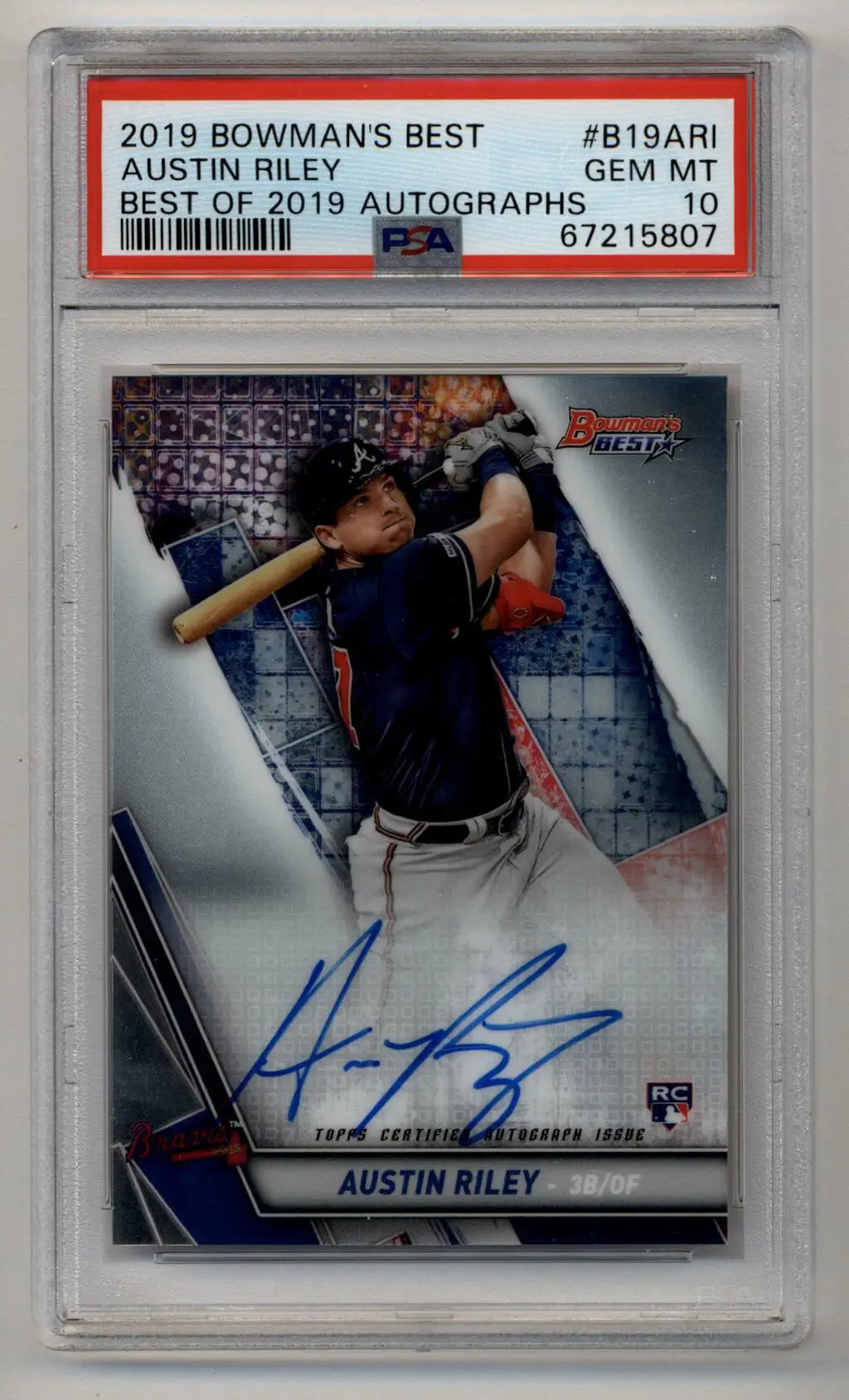 Graded Austin Riley baseball card with auto PSA and Gem Mint condition