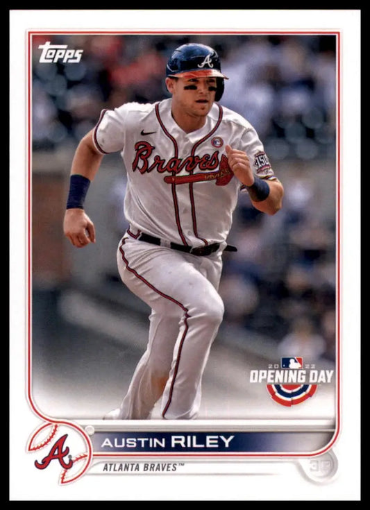 Austin Riley 2022 Topps Opening Day baseball card featuring Atlanta Braves player