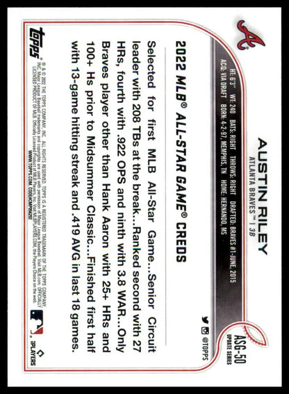 Baseball card of Austin Riley from 2022 Topps Update MLB All-Star Game series