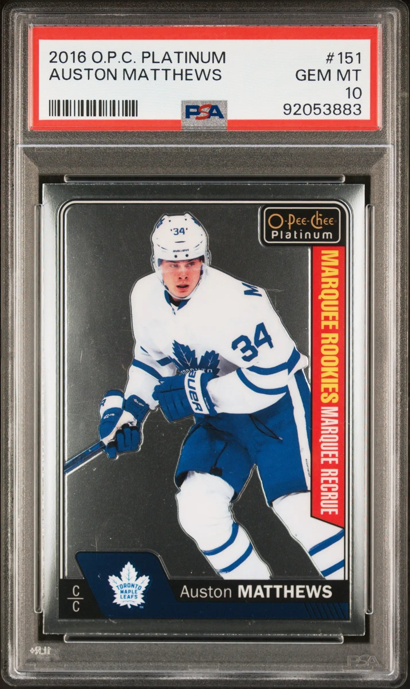 Auston Matthews OPC Platinum hockey card PSA 10 Gem Mint 2016 O-Pee-Chee Platinum