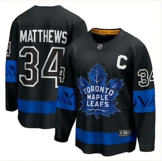 Black and blue Toronto Maple Leafs Auston Matthews Premier Breakaway Player Jersey with 34 on back