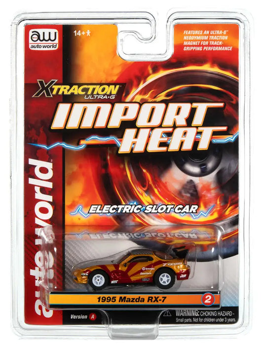 Packaged toy car model of 1995 Mazda RX-7 SRA Gold from Auto World SC378 Xtraction UltraG Slot