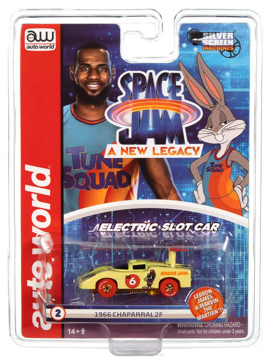 Packaged toy car from Space Jam A New Legacy in Auto World Silver Screen Machines series