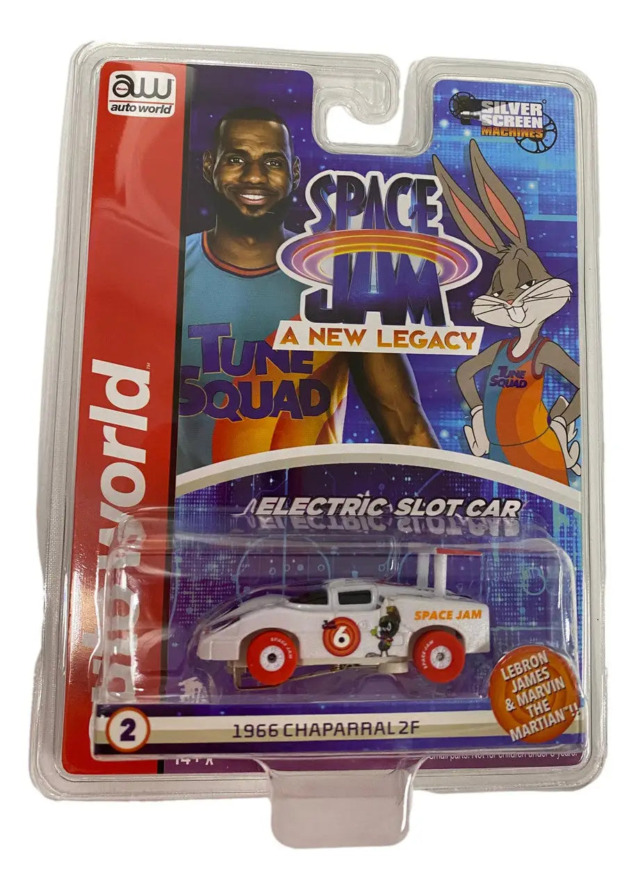 Packaged Auto World Silver Screen toy car from Space Jam: A New Legacy movie merchandise