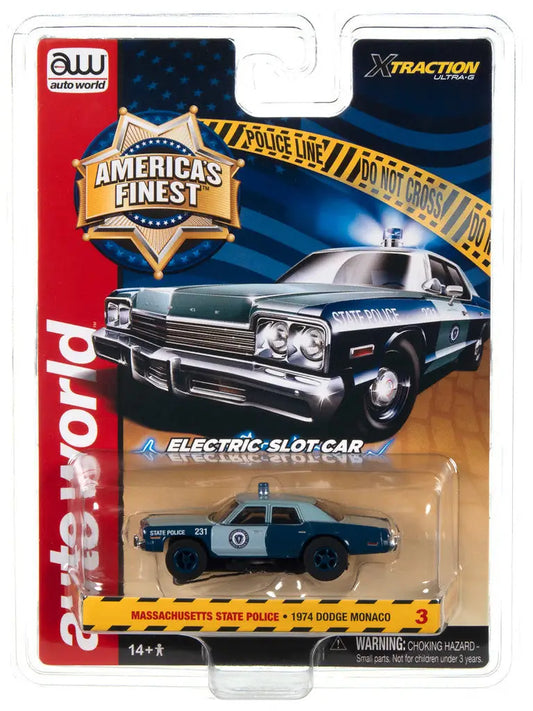 Toy police car in America’s Finest packaging from Auto World Xtraction slot car collection