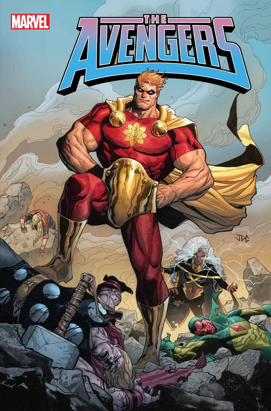 Comic book cover of AVENGERS #18 with superhero in red and gold armor, ideal for trading cards