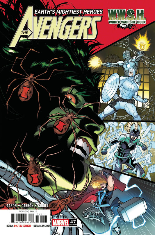 Comic book cover for The Avengers #47 showing dynamic superhero action with energy effects