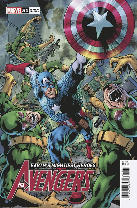 Comic book cover of Captain America vs HYDRA soldiers in AVENGERS #51 Hitch Var