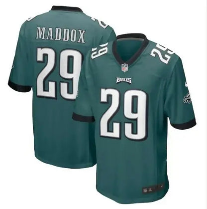 Green Philadelphia Eagles Avonte Maddox jersey with #29 in Midnight Green Nike Game style
