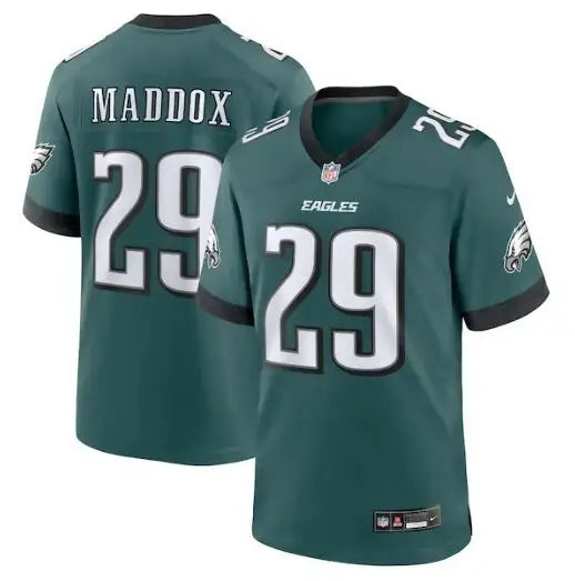 Dark green Avonte Maddox Philadelphia Eagles Nike jersey with number 29