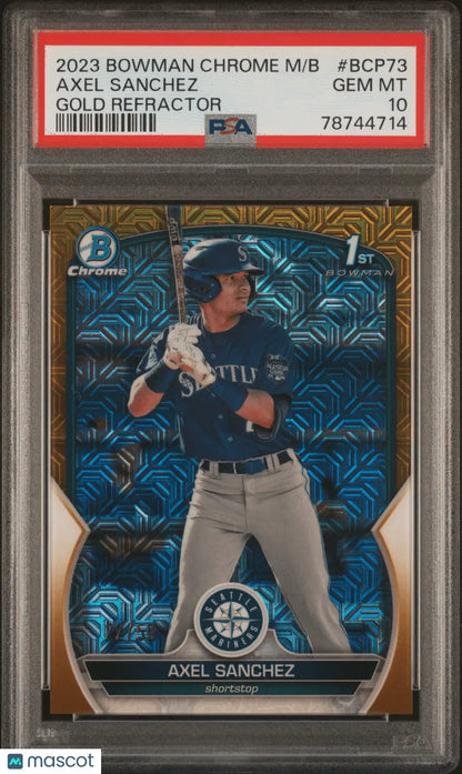 2023 Bowman Mega Box Chrome Axel Sanchez Gold Refractor PSA 10 GEM MT baseball card