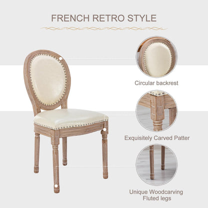 French Country Dining Chairs Set of 4, Leather Dining Chairs with Curved Backrest, Vintage French Accent Chairs for Living Room, Kitchen, Restaurant (Beige)-2