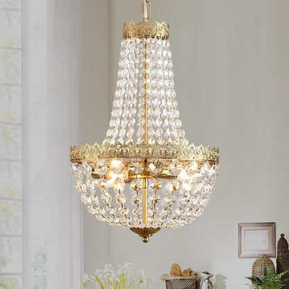 Antique Brass Crystal Chandelier Four Light Pendant-0
