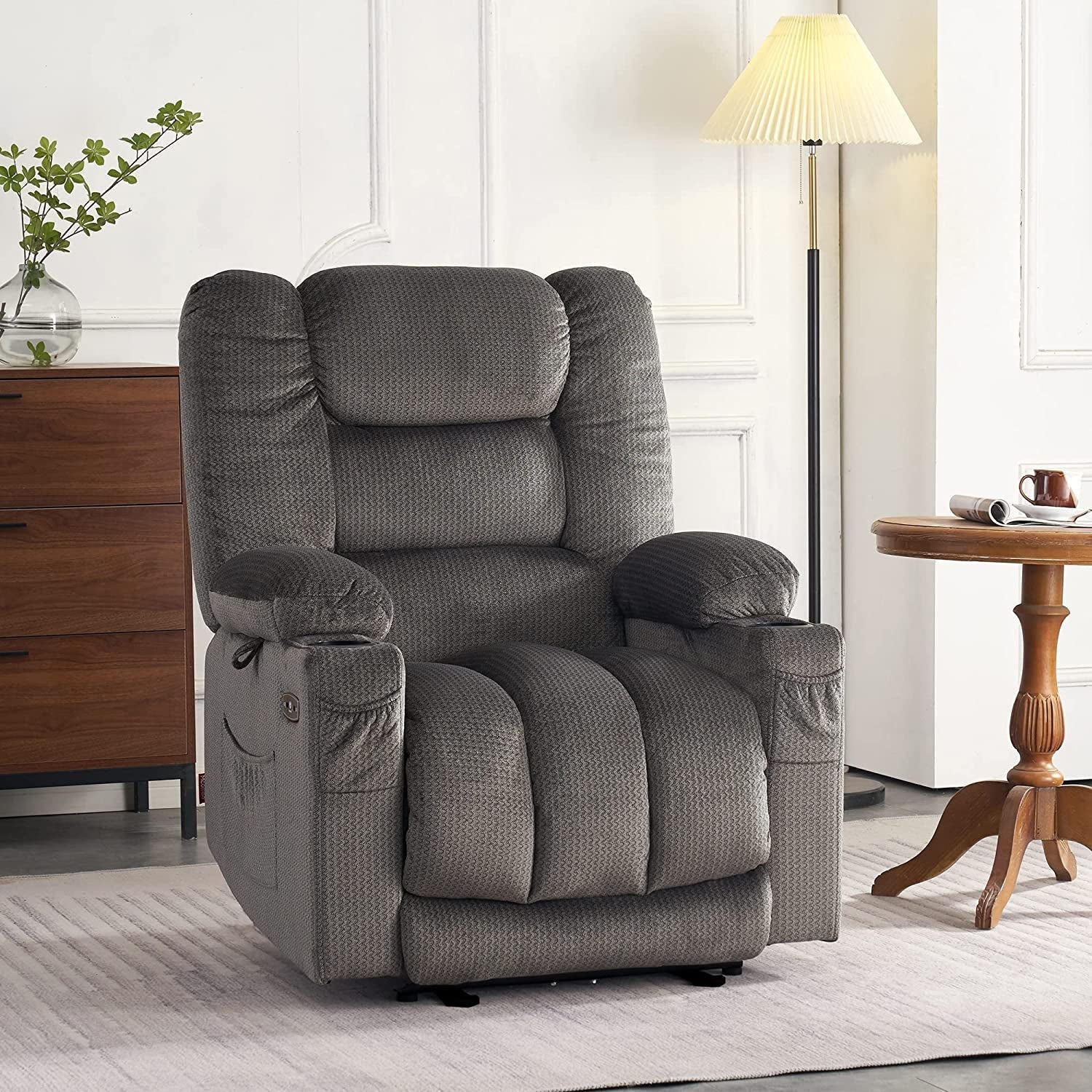 Gray Electric Power Recliner with Heat & Massage-0