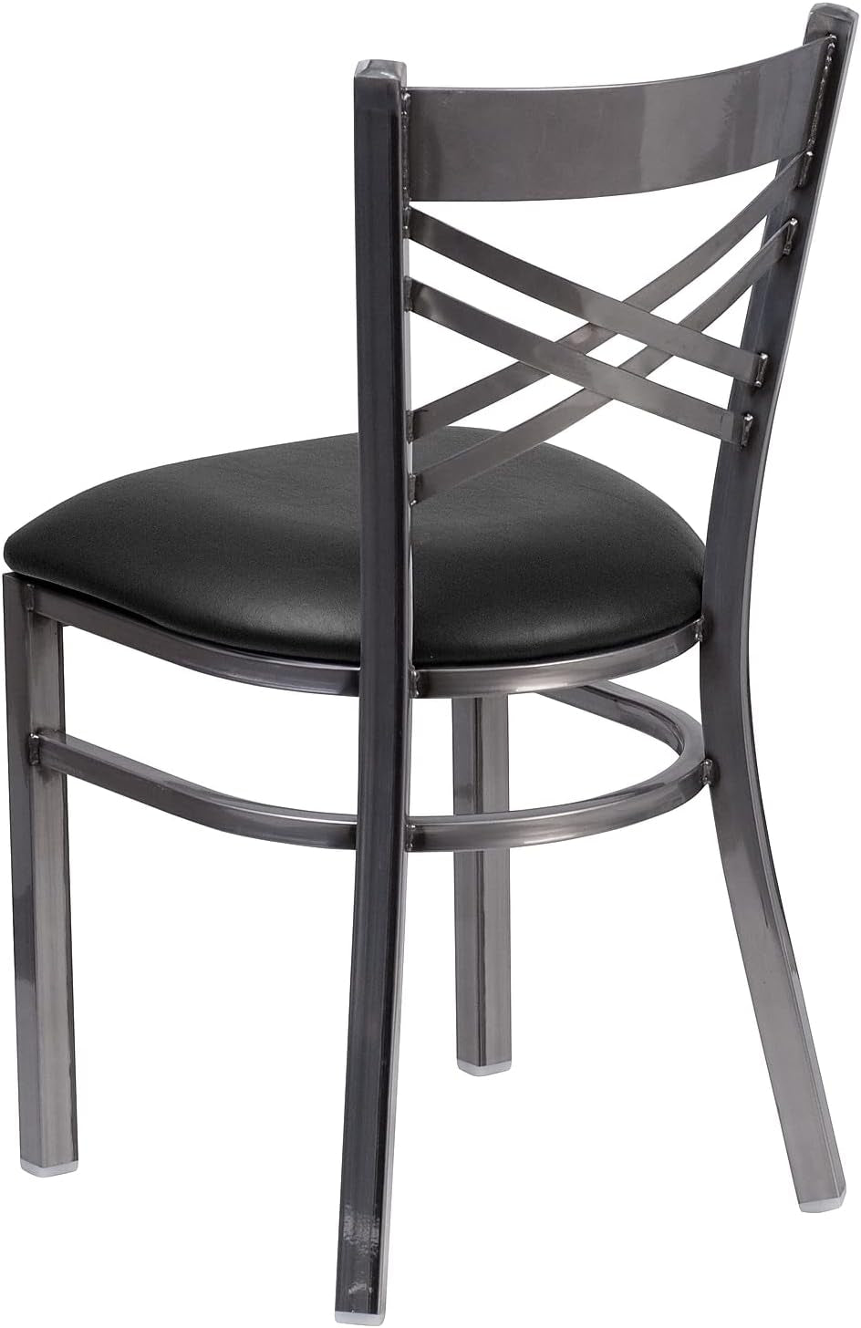 2 Pack HERCULES Series Clear Coated ''X'' Back Metal Restaurant Chair - Black Vinyl Seat-4