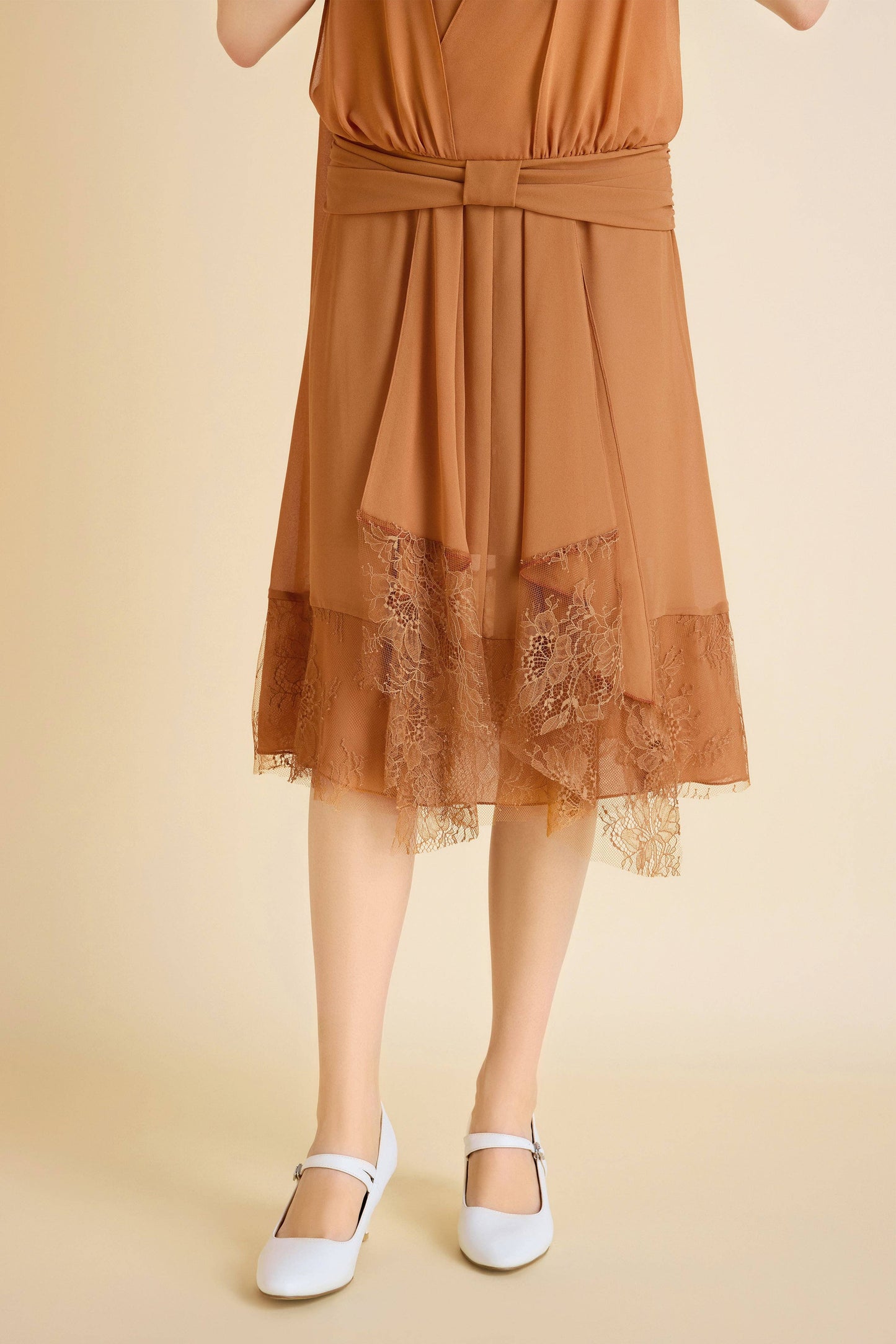 Classic Chiffon Lace Day Dress, Navy or Burnt Orange, Sizes 6, 8, 10