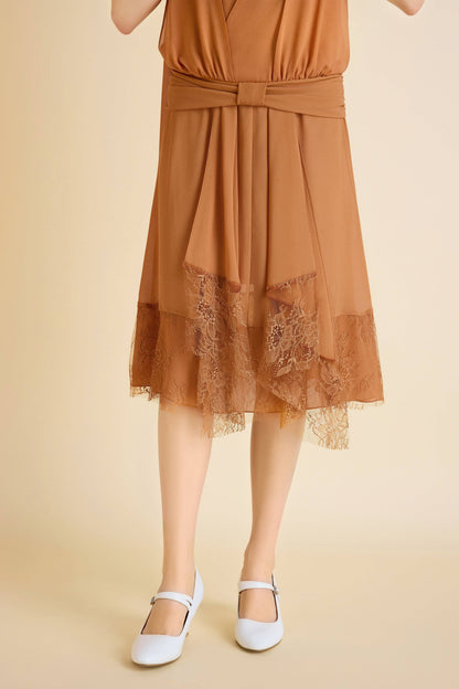 Classic Chiffon Lace Day Dress, Navy or Burnt Orange, Sizes 6, 8, 10