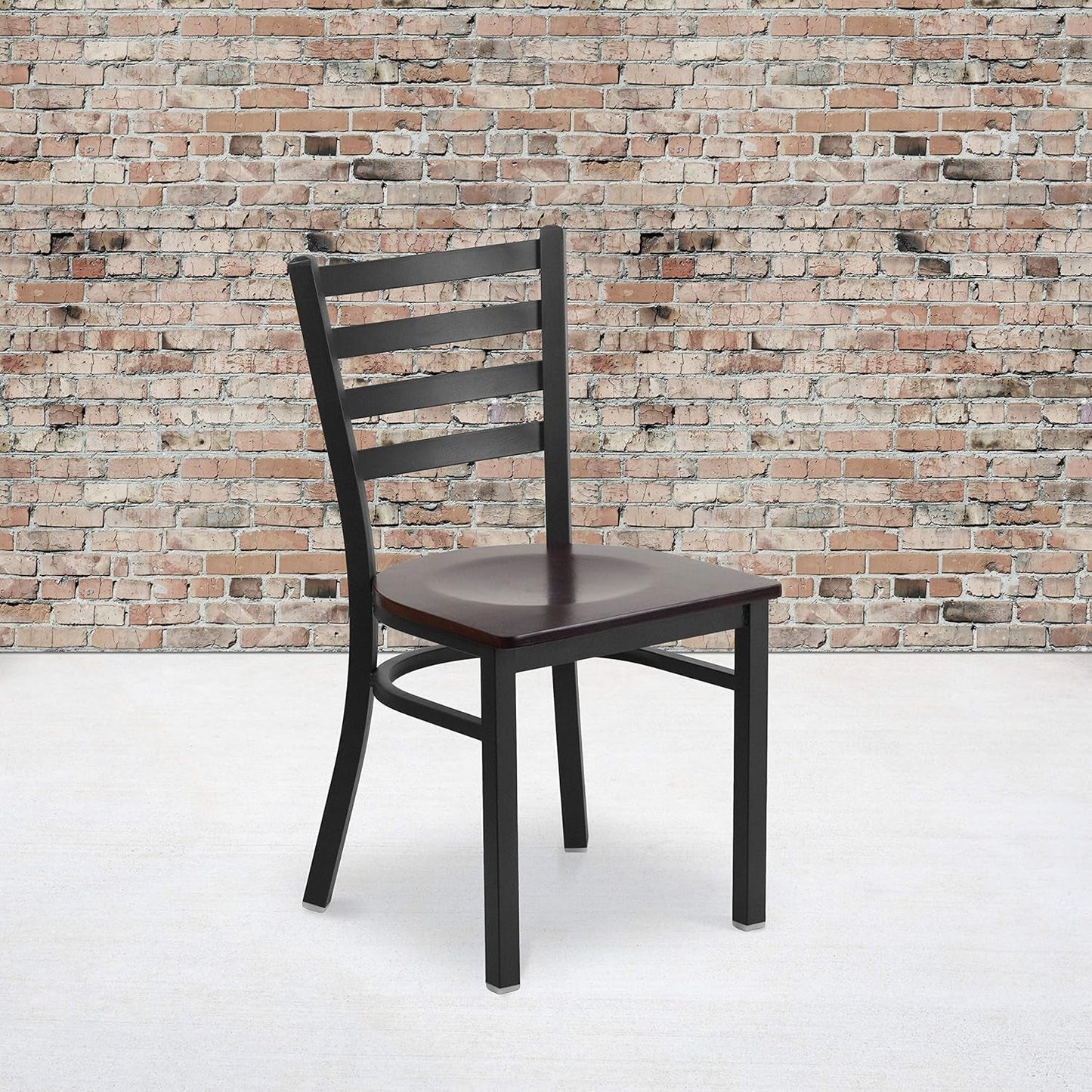 2 Pack HERCULES Series Black Ladder Back Metal Restaurant Chair - Walnut Wood Seat-1