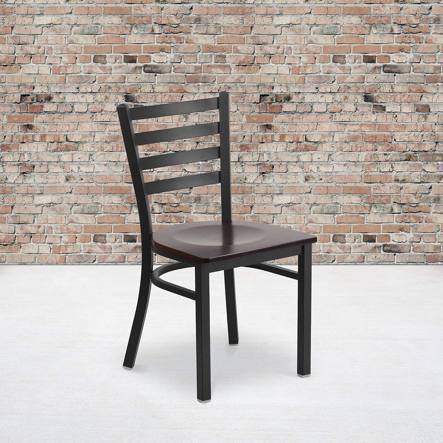 2 Pack HERCULES Series Black Ladder Back Metal Restaurant Chair - Walnut Wood Seat-1