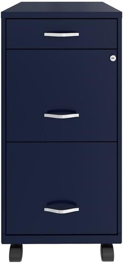 18" Deep 3 Drawer Mobile Metal File Cabinet in Navy-2