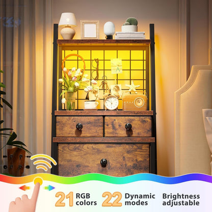 Vertical Dresser for Bedroom 6-Drawer LED Dressers & Chest of Drawers Sturdy Bedroom Dressers with Grid for Living Room,Closet,Entryway,Dorm,Rustic Brown-3