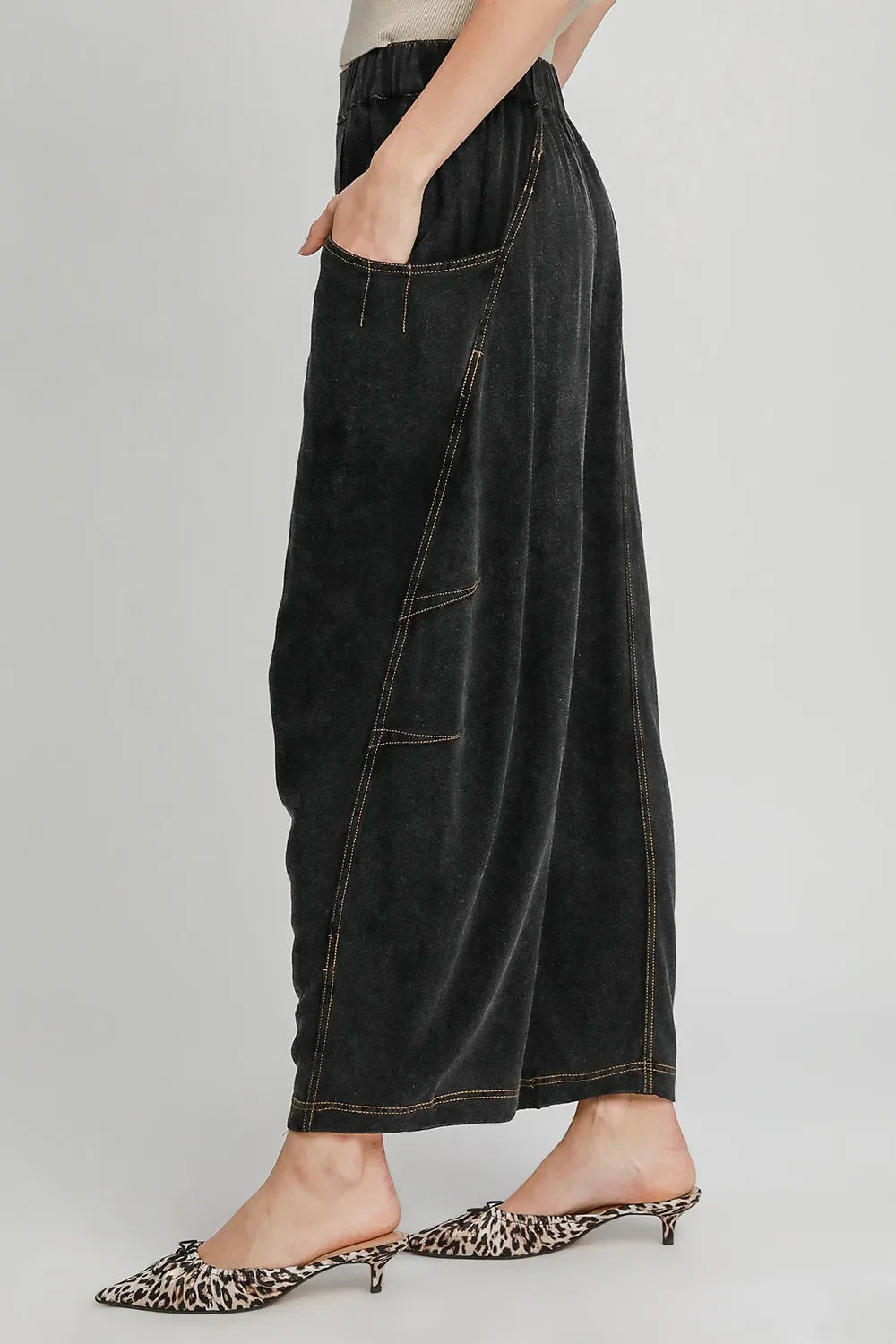 Umgee Elastic Waist Baggy Fit Pants with Pockets