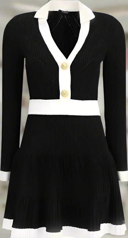 BALMAIN Black & White Knit Short Dress – Luxury Designer Style