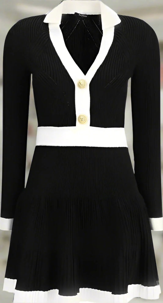 BALMAIN Black & White Knit Short Dress – Luxury Designer Style