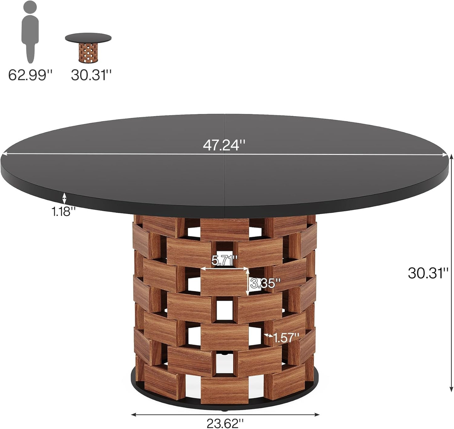 Round 47 Inch Dining Table Farmhouse Wood Base Black-1