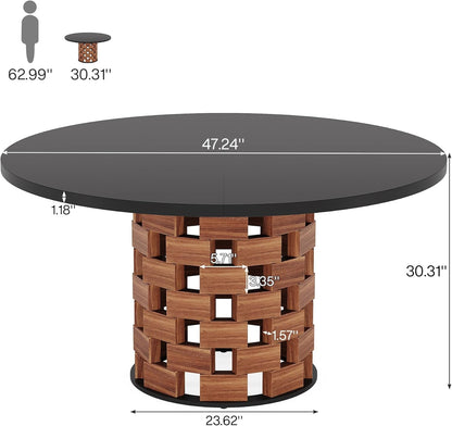 Round 47 Inch Dining Table Farmhouse Wood Base Black-1