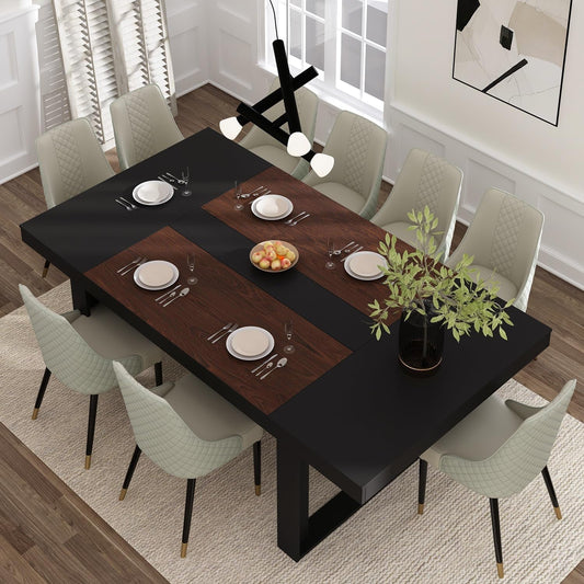 Dining Table for 8-10 People, 86.6-Inch Rectangular Wood Kitchen Table with Thicken Tabletop, Office Conference Room Table, Dining Room Living Room Table, Brown & Black-0