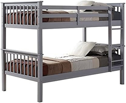 Mission Style Solid Wood Twin over Twin Bunk Bed, Grey-1