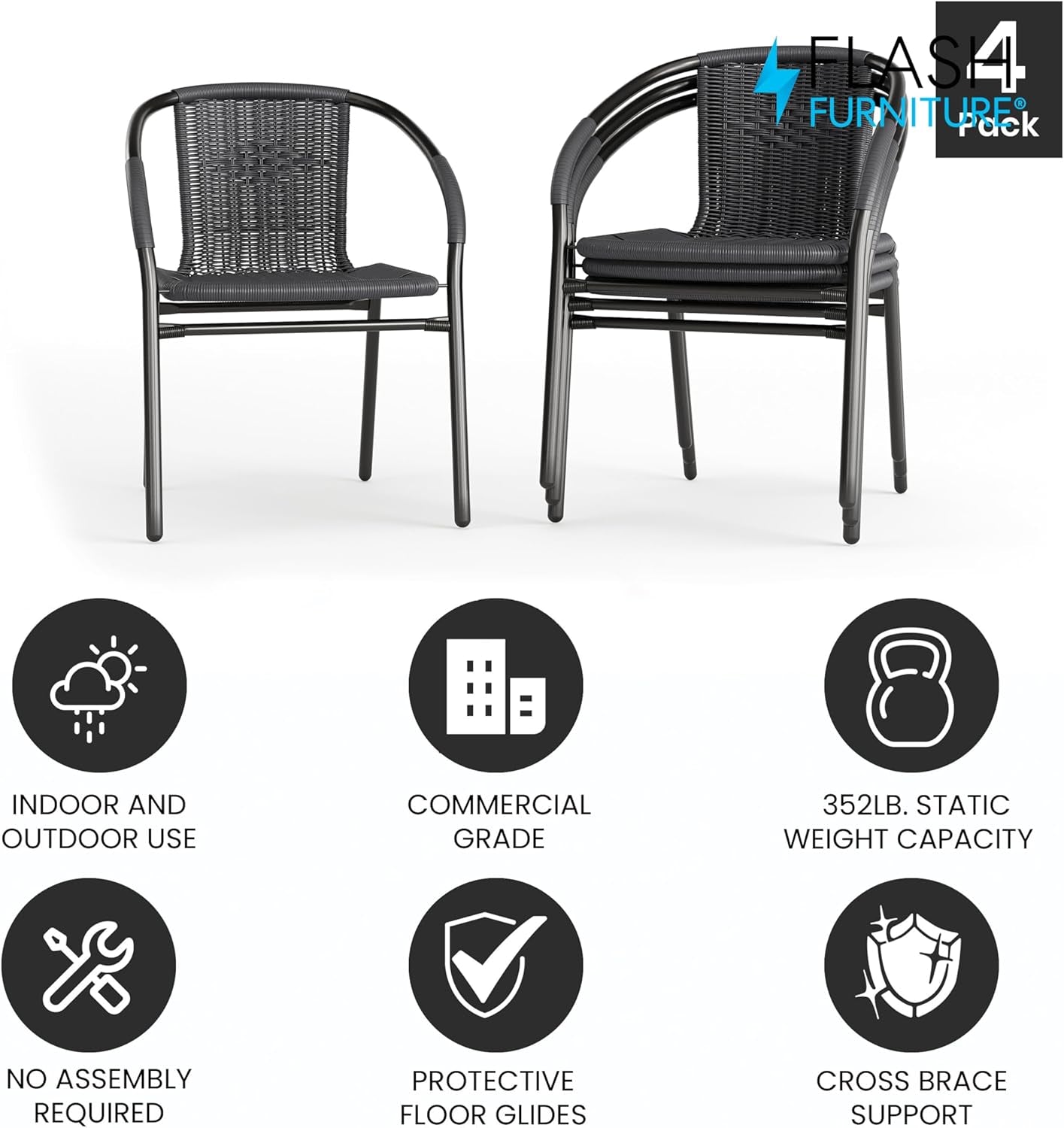 Modern Stackable Rattan Dining Chairs Set for Outdoor-3