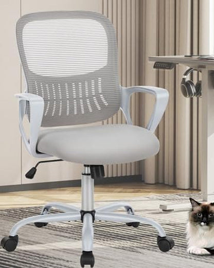 Office Chair, Mid Back Computer Ergonomic Mesh Desk with Larger Seat, Executive Height Adjustable Swivel Task with Lumbar Support and Armrests for Women Adults-1
