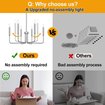 6-Light Farmhouse Chandelier for Dining Room Lighting Fixtures Hanging, Brushed Nickel Dining Light Fixtures Industrial Chandelier for Bedroom, Foyer, Hall, Kitchen, Living Room and Entryway-4