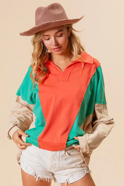 BiBi Colorblock Exposed Seam French Terry Sweatshirt